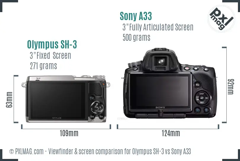 Olympus SH-3 vs Sony A33 Screen and Viewfinder comparison