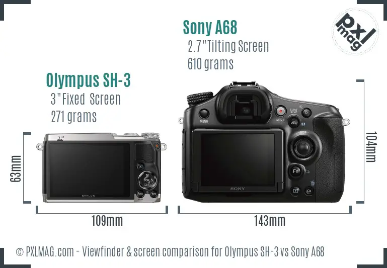 Olympus SH-3 vs Sony A68 Screen and Viewfinder comparison
