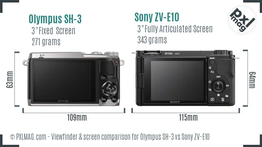 Olympus SH-3 vs Sony ZV-E10 Screen and Viewfinder comparison Olympus SH-3 vs Sony ZV-E10 Screen and Viewfinder comparison