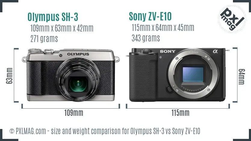 Olympus SH-3 vs Sony ZV-E10 size comparison Olympus SH-3 vs Sony ZV-E10 size comparison