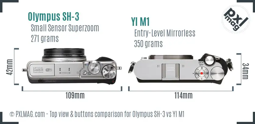 Olympus SH-3 vs YI M1 top view buttons comparison