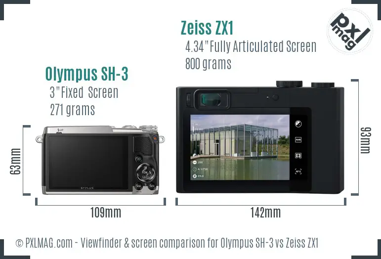 Olympus SH-3 vs Zeiss ZX1 Screen and Viewfinder comparison
