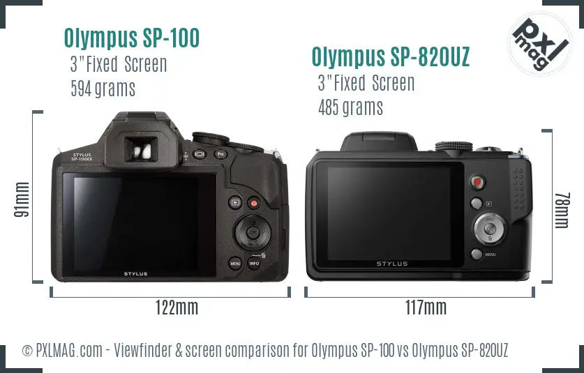 Olympus SP-100 vs Olympus SP-820UZ Screen and Viewfinder comparison