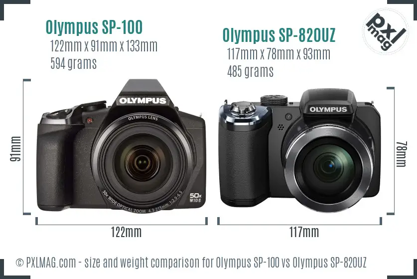 Olympus SP-100 vs Olympus SP-820UZ size comparison