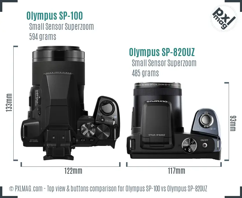 Olympus SP-100 vs Olympus SP-820UZ top view buttons comparison