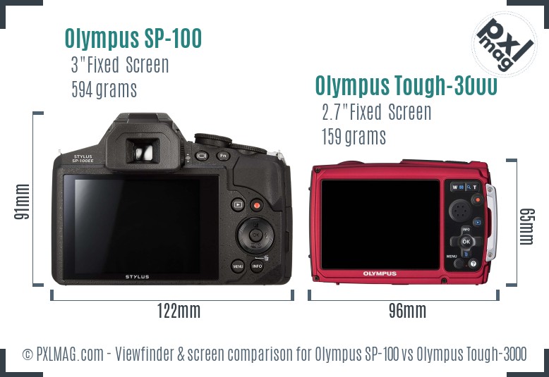 Olympus SP-100 vs Olympus Tough-3000 Screen and Viewfinder comparison
