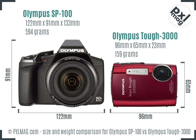 Olympus SP-100 vs Olympus Tough-3000 size comparison