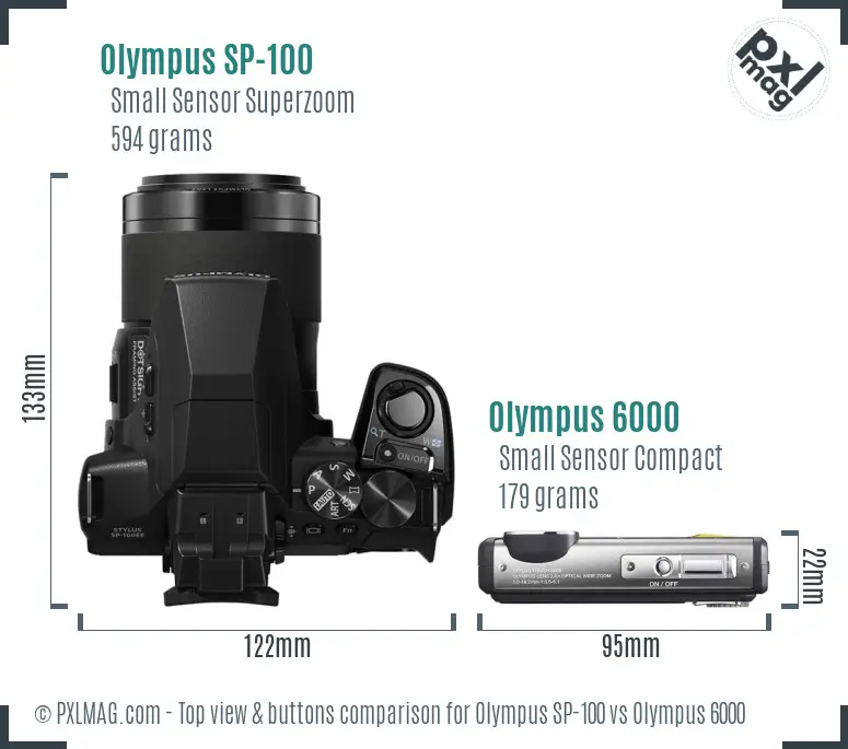 Olympus SP-100 vs Olympus 6000 top view buttons comparison