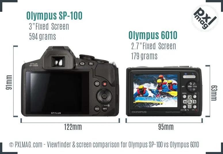 Olympus SP-100 vs Olympus 6010 Screen and Viewfinder comparison