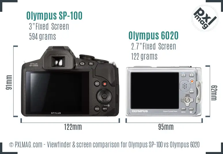 Olympus SP-100 vs Olympus 6020 Screen and Viewfinder comparison