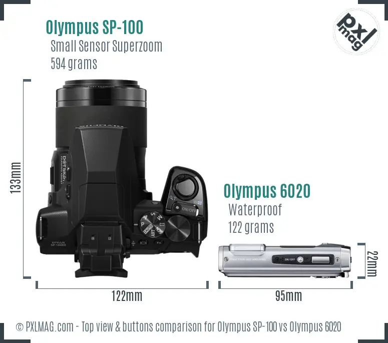 Olympus SP-100 vs Olympus 6020 top view buttons comparison