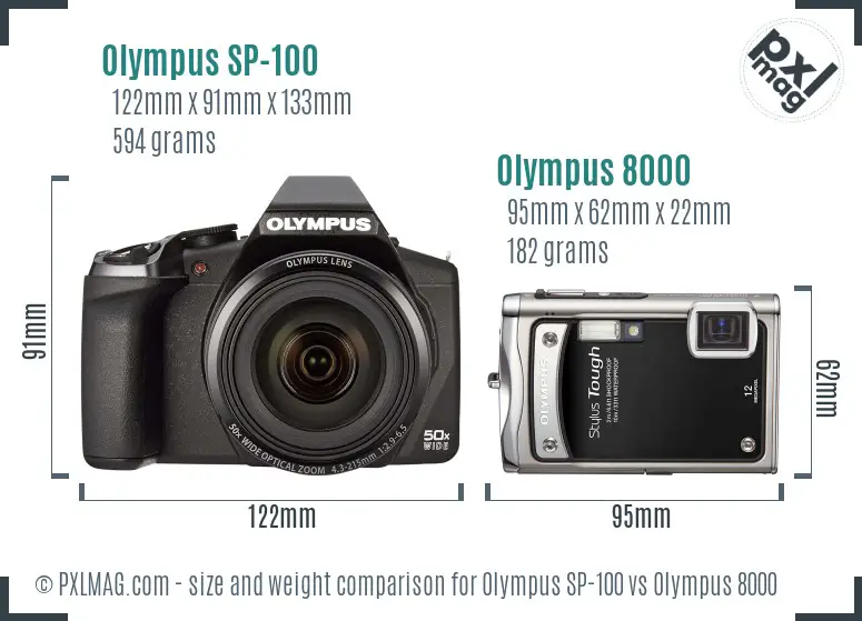 Olympus SP-100 vs Olympus 8000 size comparison