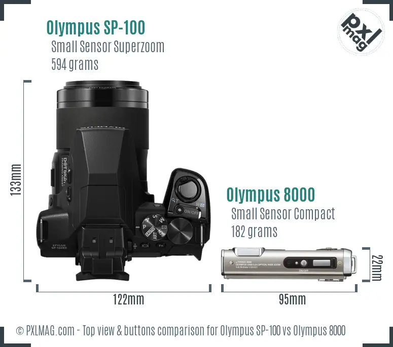 Olympus SP-100 vs Olympus 8000 top view buttons comparison