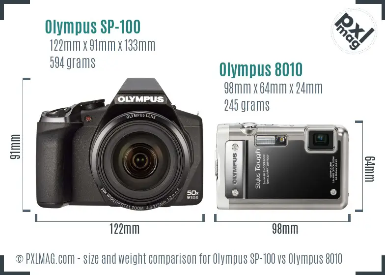 Olympus SP-100 vs Olympus 8010 size comparison