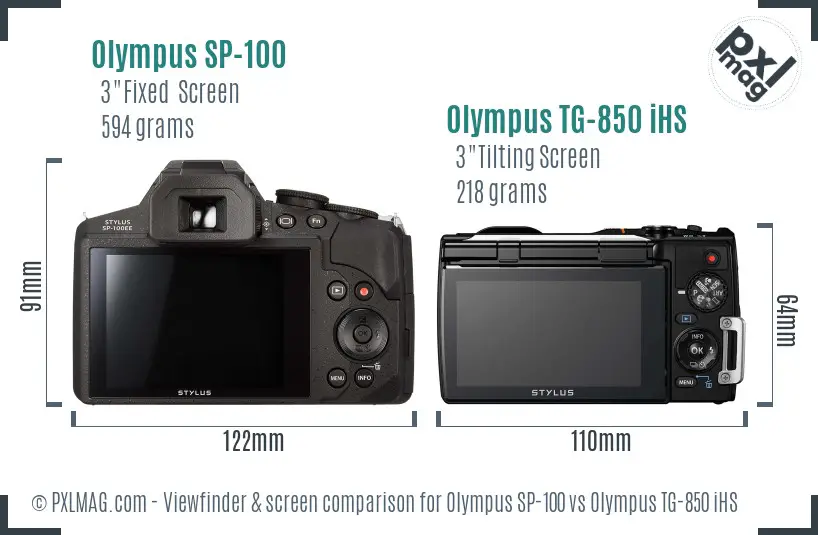 Olympus SP-100 vs Olympus TG-850 iHS Screen and Viewfinder comparison