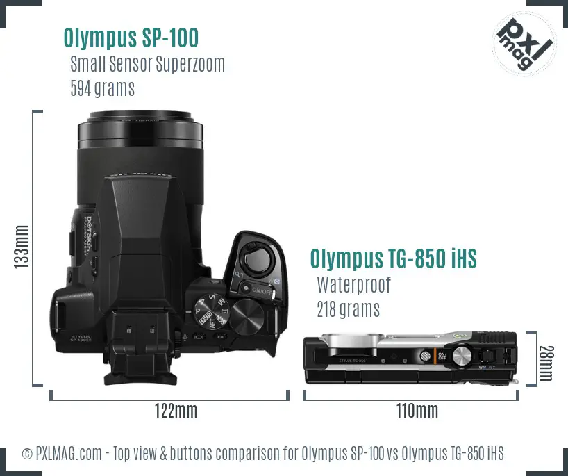 Olympus SP-100 vs Olympus TG-850 iHS top view buttons comparison