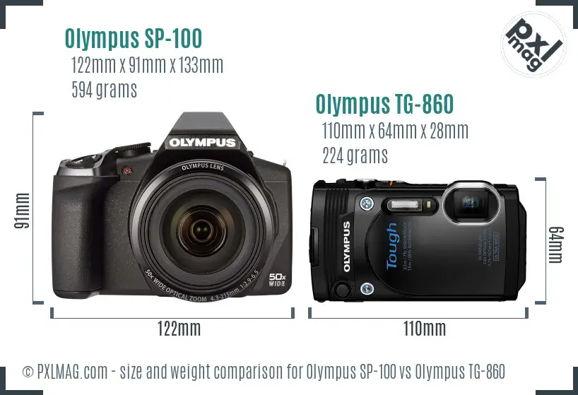 Olympus SP-100 vs Olympus TG-860 size comparison
