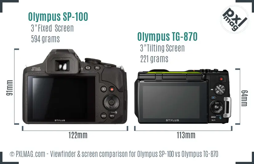 Olympus SP-100 vs Olympus TG-870 Screen and Viewfinder comparison