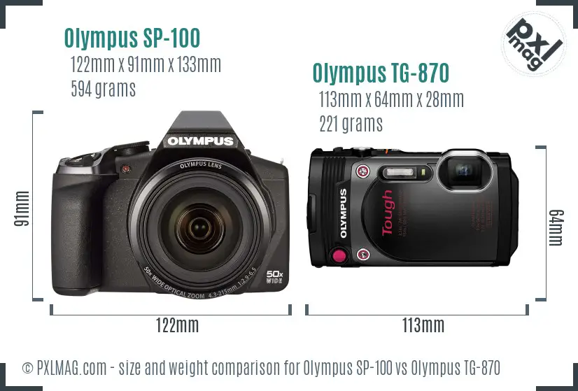 Olympus SP-100 vs Olympus TG-870 size comparison