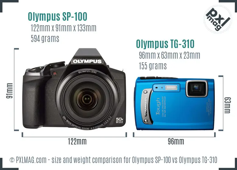 Olympus SP-100 vs Olympus TG-310 size comparison