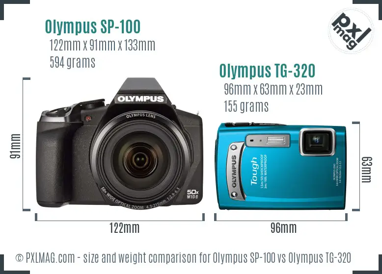 Olympus SP-100 vs Olympus TG-320 size comparison