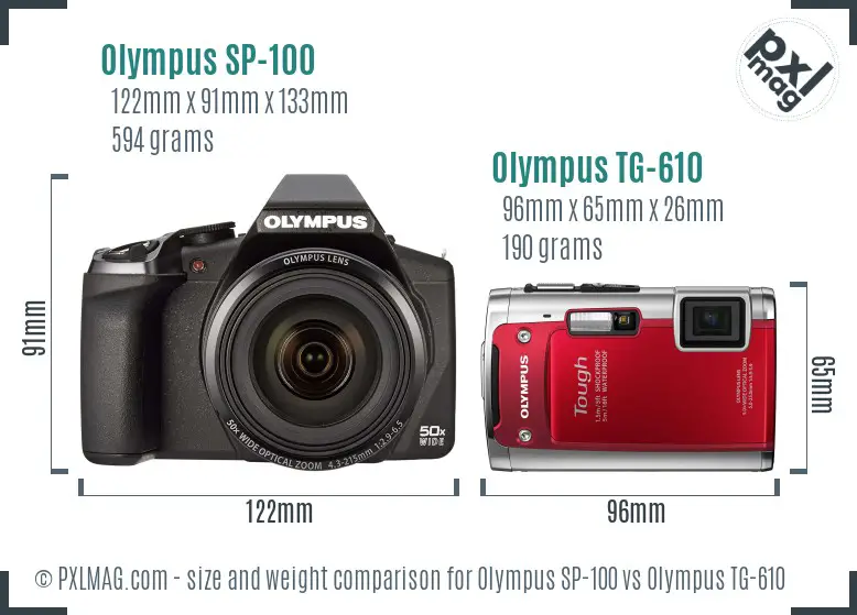 Olympus SP-100 vs Olympus TG-610 size comparison