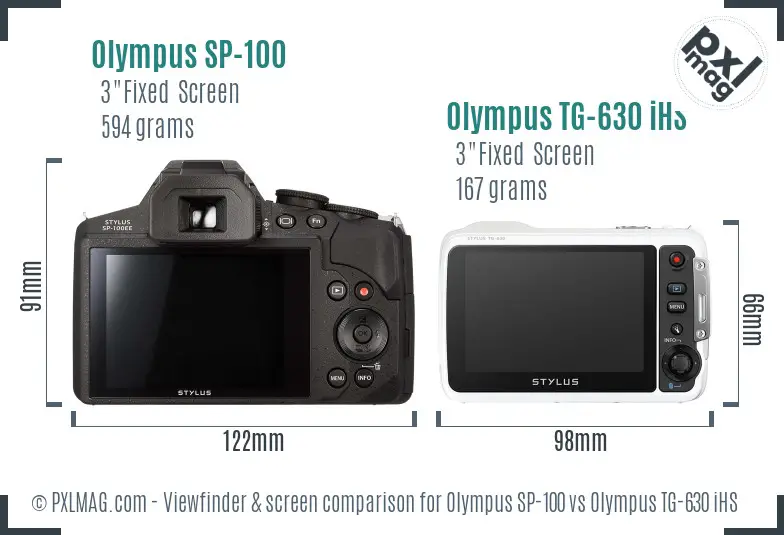 Olympus SP-100 vs Olympus TG-630 iHS Screen and Viewfinder comparison