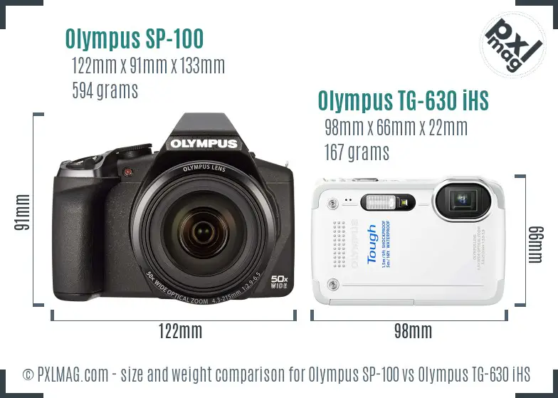 Olympus SP-100 vs Olympus TG-630 iHS size comparison