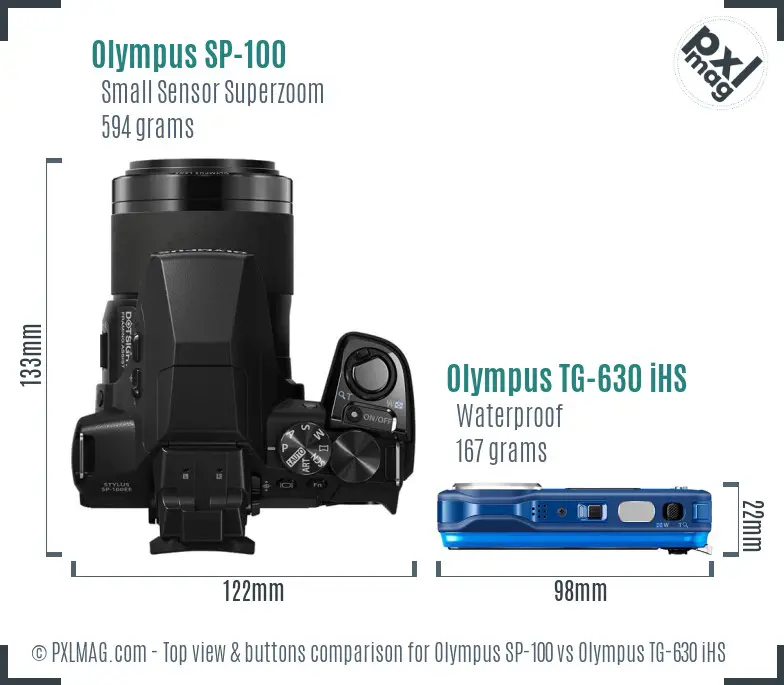 Olympus SP-100 vs Olympus TG-630 iHS top view buttons comparison