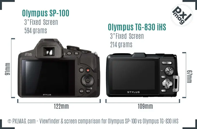 Olympus SP-100 vs Olympus TG-830 iHS Screen and Viewfinder comparison