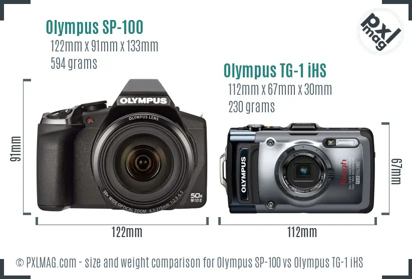 Olympus SP-100 vs Olympus TG-1 iHS size comparison