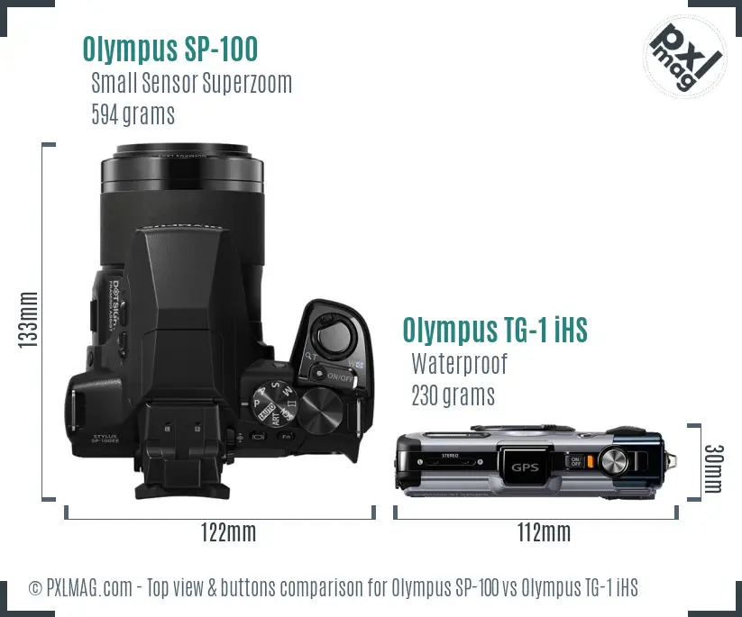 Olympus SP-100 vs Olympus TG-1 iHS top view buttons comparison