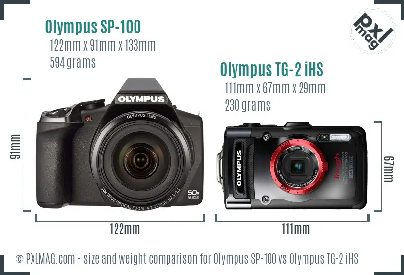 Olympus SP-100 vs Olympus TG-2 iHS size comparison
