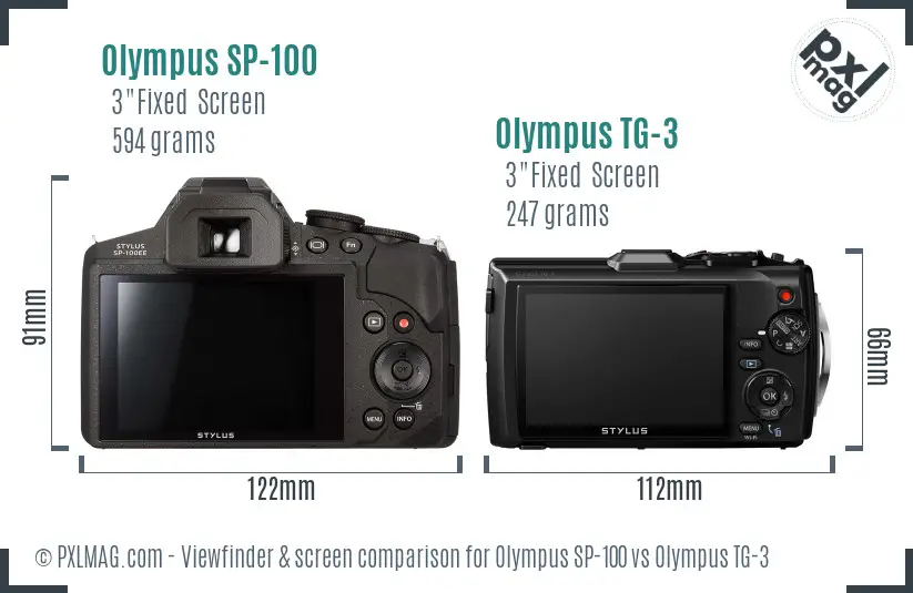 Olympus SP-100 vs Olympus TG-3 Screen and Viewfinder comparison