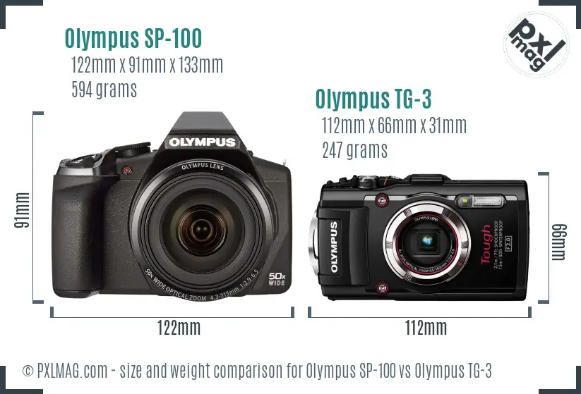 Olympus SP-100 vs Olympus TG-3 size comparison