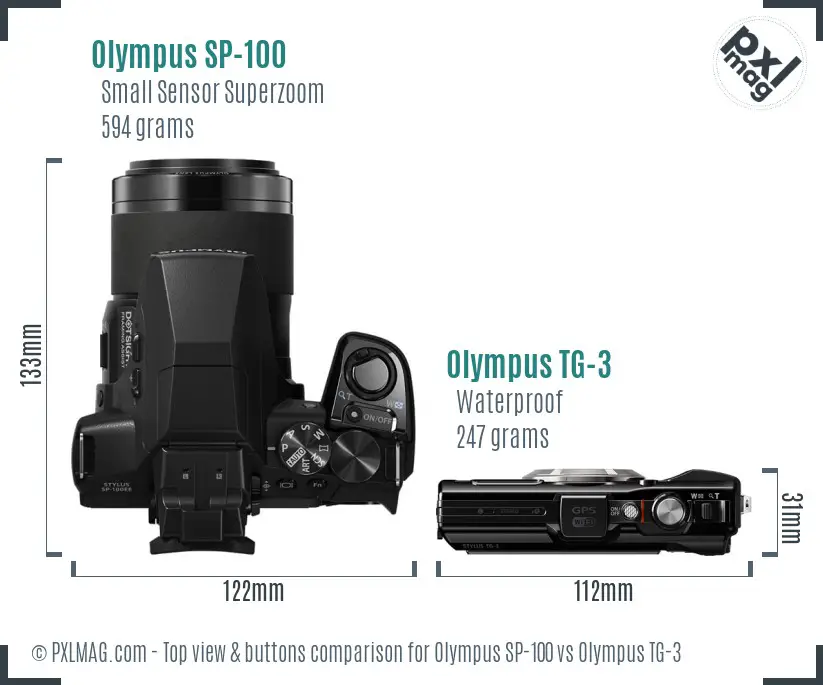 Olympus SP-100 vs Olympus TG-3 top view buttons comparison
