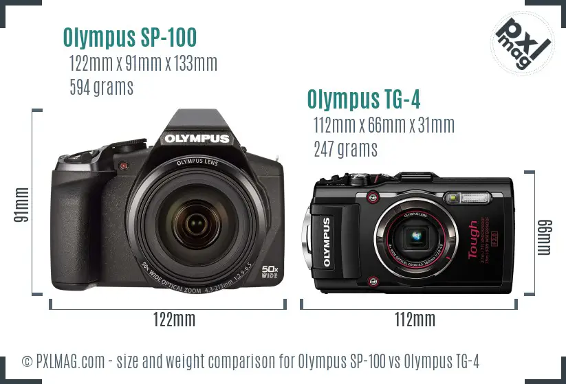 Olympus SP-100 vs Olympus TG-4 size comparison