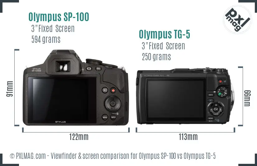 Olympus SP-100 vs Olympus TG-5 Screen and Viewfinder comparison