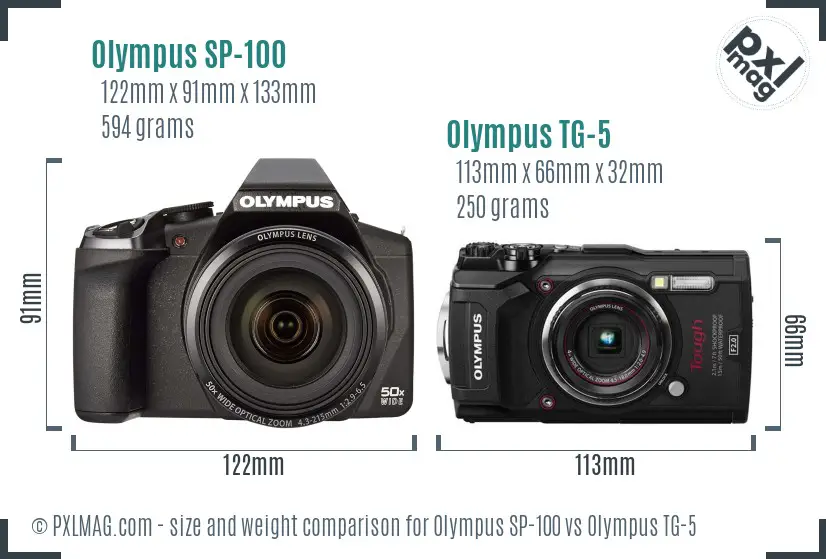 Olympus SP-100 vs Olympus TG-5 size comparison