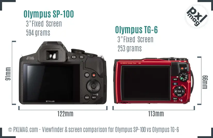 Olympus SP-100 vs Olympus TG-6 Screen and Viewfinder comparison