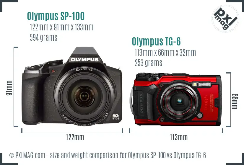 Olympus SP-100 vs Olympus TG-6 size comparison
