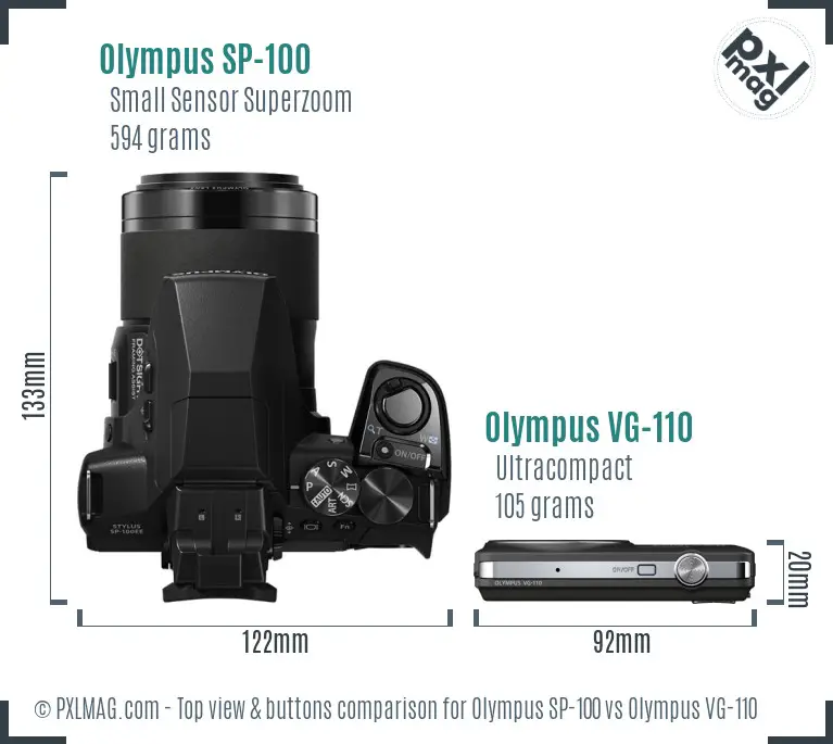 Olympus SP-100 vs Olympus VG-110 top view buttons comparison