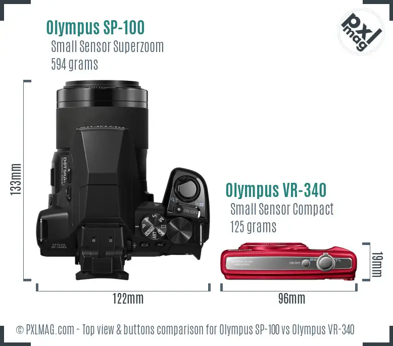 Olympus SP-100 vs Olympus VR-340 top view buttons comparison
