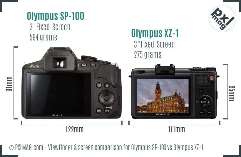 Olympus SP-100 vs Olympus XZ-1 Screen and Viewfinder comparison