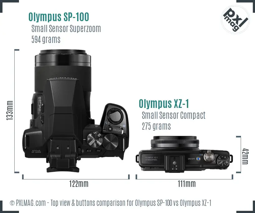 Olympus SP-100 vs Olympus XZ-1 top view buttons comparison