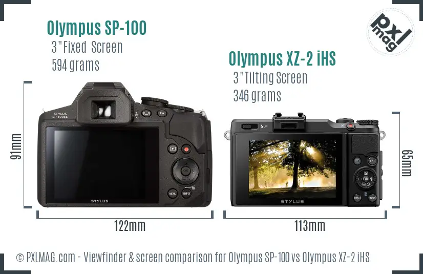 Olympus SP-100 vs Olympus XZ-2 iHS Screen and Viewfinder comparison