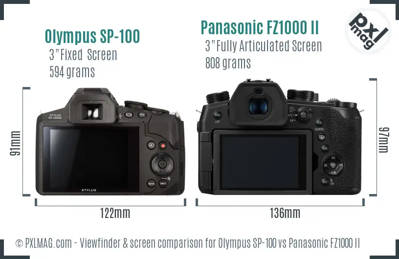 Olympus SP-100 vs Panasonic FZ1000 II Screen and Viewfinder comparison