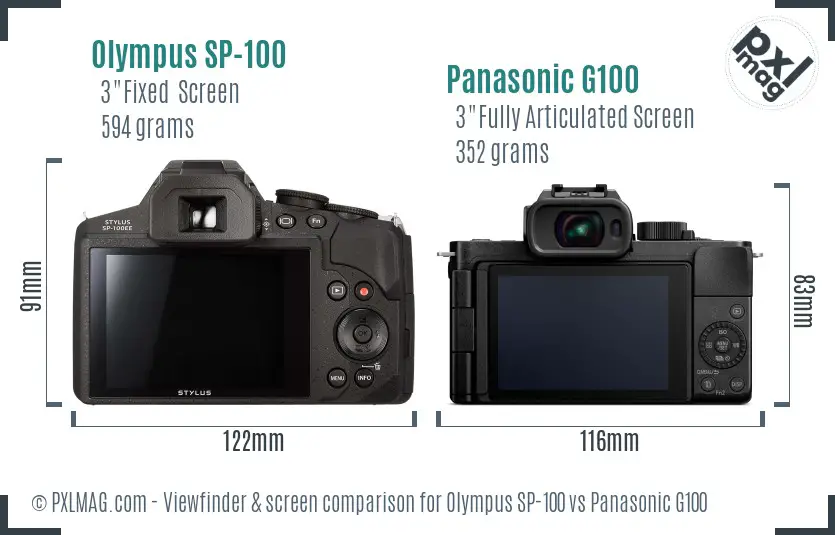 Olympus SP-100 vs Panasonic G100 Screen and Viewfinder comparison