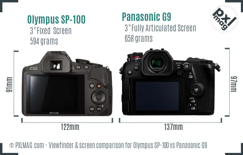Olympus SP-100 vs Panasonic G9 Screen and Viewfinder comparison