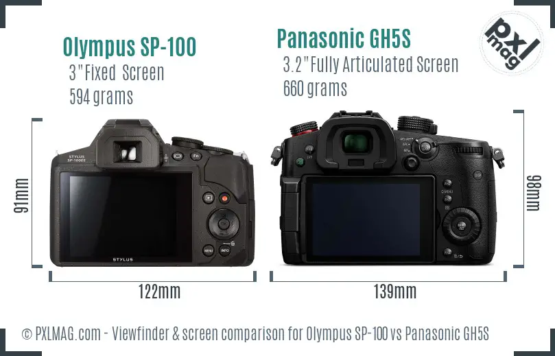 Olympus SP-100 vs Panasonic GH5S Screen and Viewfinder comparison